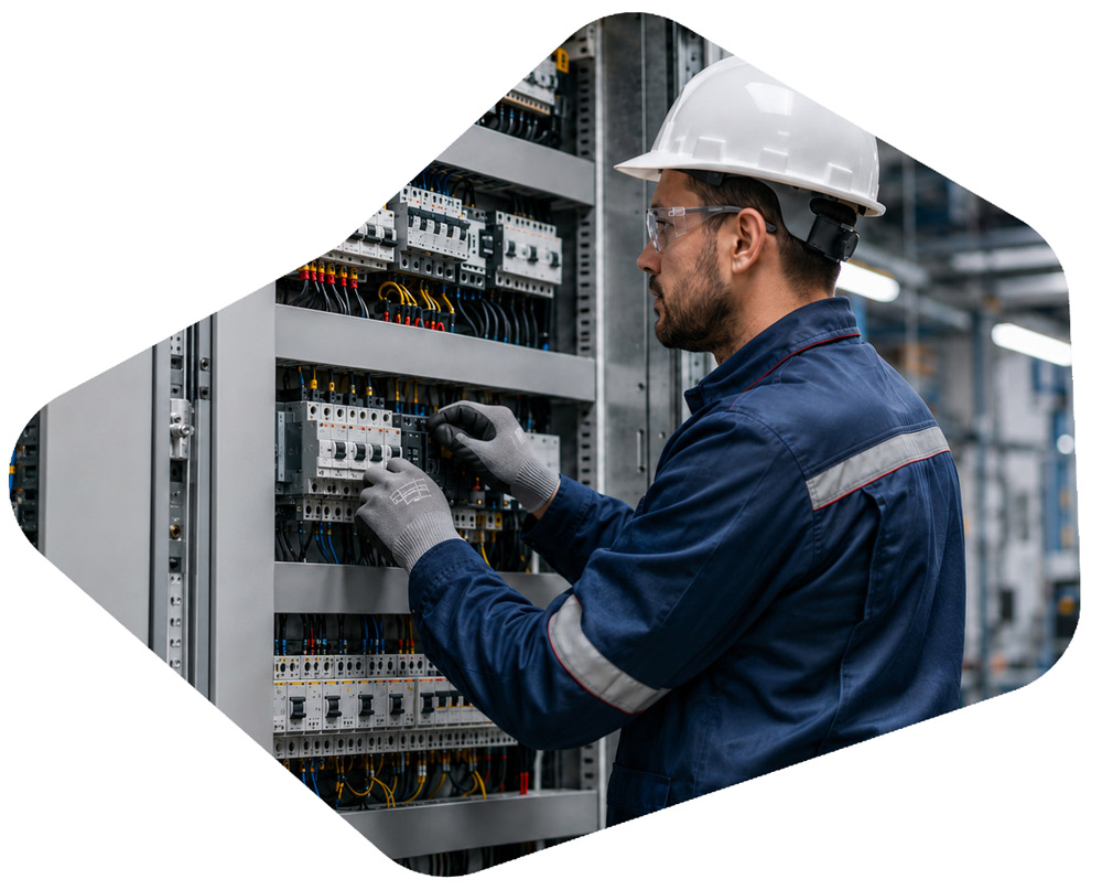 Elektryk pracujący przy rozdzielnicy